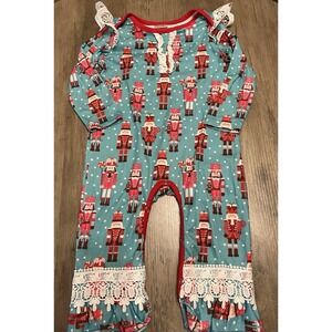 Boutique Toddler Girls Christmas Holiday Romper Nutcrackers Sz 12-18 Mos Ruffles